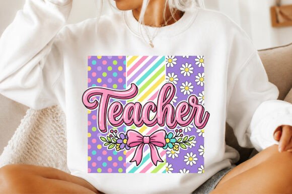 Charming Retro Floral Teacher Bow PNG for Creative Projects