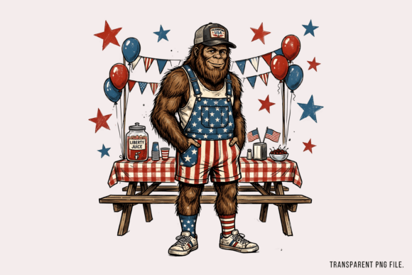 Patriotic Bigfoot BBQ Party Shirt Design: A Fun Graphic Asset