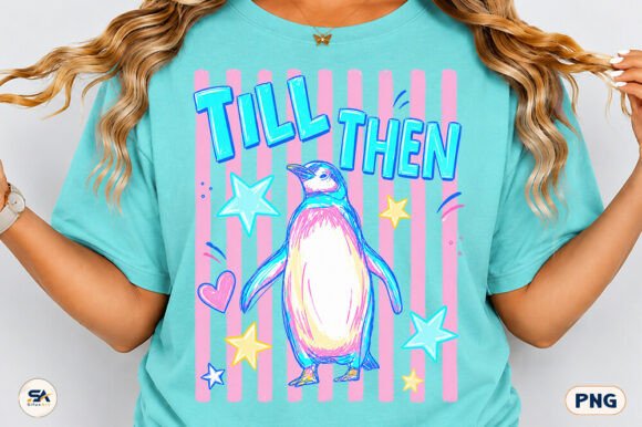 Till Then Penguin PNG Stripes Design: A Playful Retro Asset